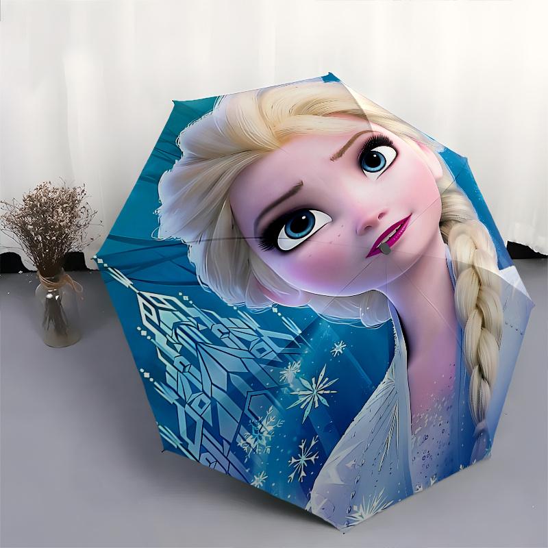 Ombrello pieghevole automatico apri e chiudi a tema Disney Elsa, Frozen, portatile - resistente, struttura a 8 stecche, molto adatto per busin