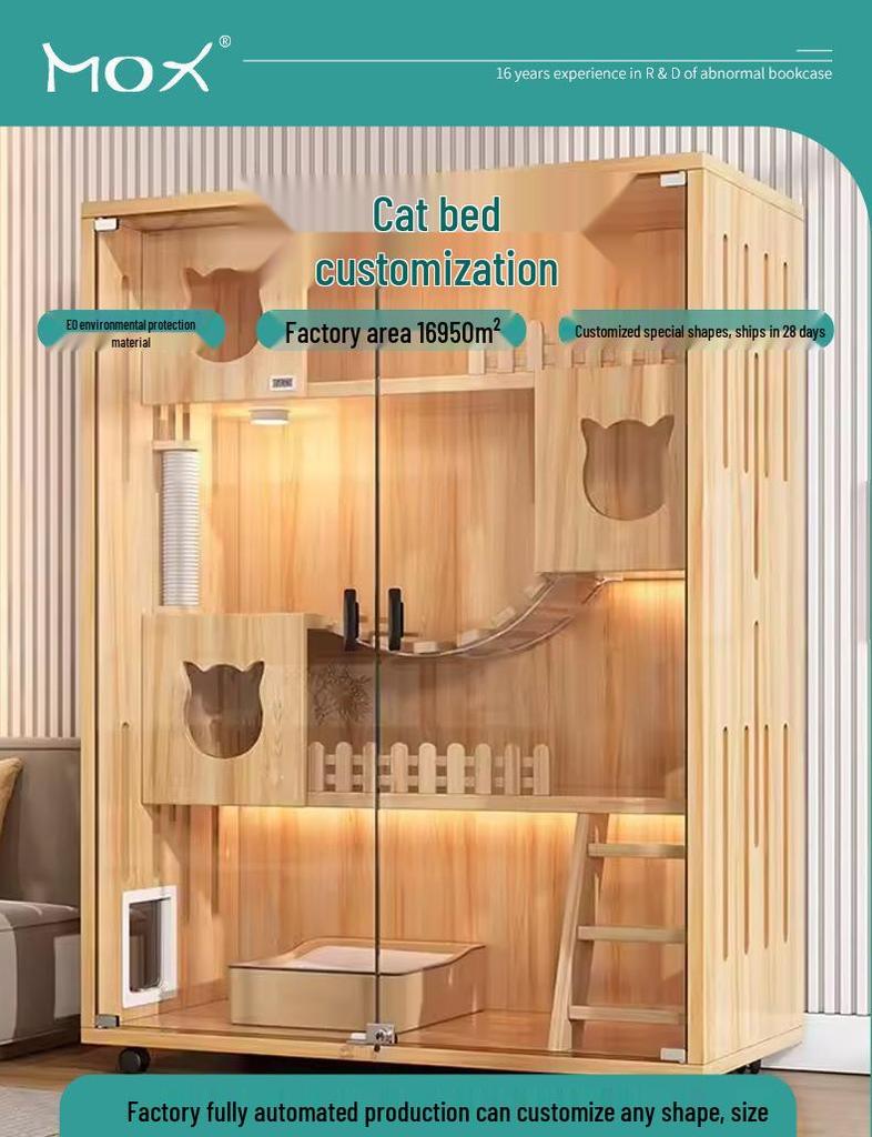 Solid Wood Cat House with Transparent Panoramic View