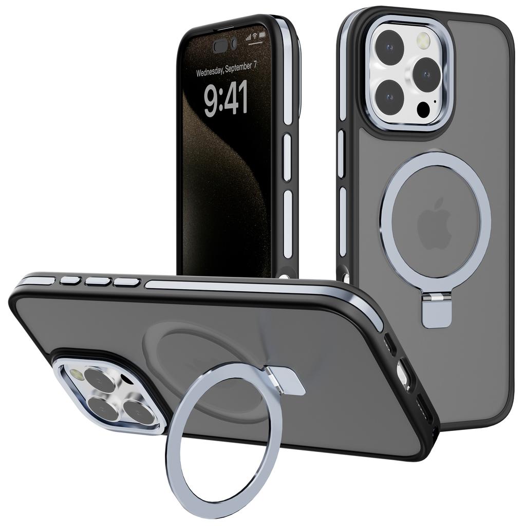 C1 Series For iPhone 15 Pro Max Case TPU+PC Skin Touch Anti-Shock Phone Cover with Magnetic Kickstand