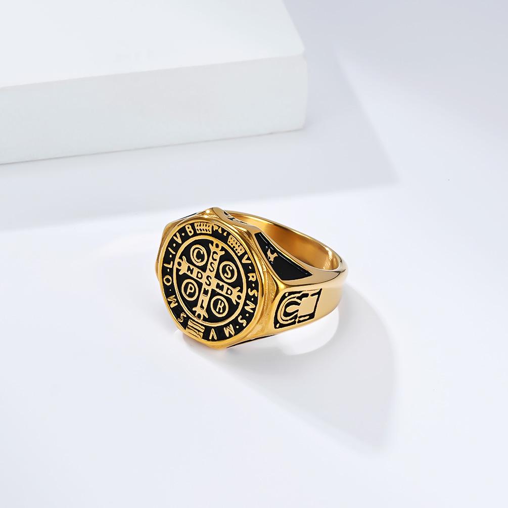 2026 Vintage Exorcist Saint Benedict Ring Men's Niche Personality Literary Wear Hand Accessories