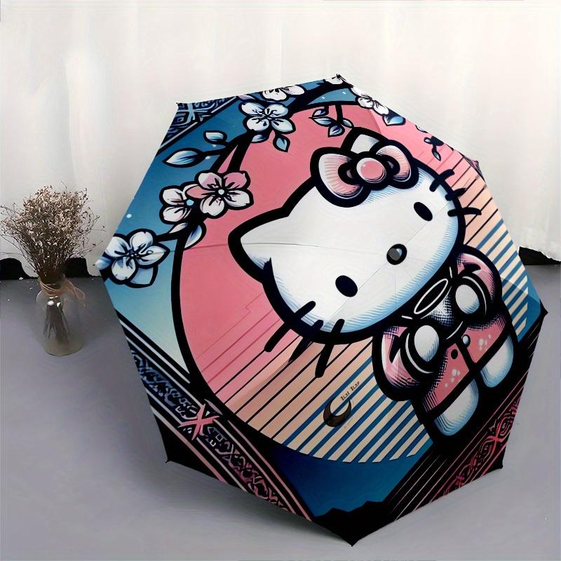 Hello Kitty,Floral Frame Automatic Folding Umbrella-Simple 8-Rib Design, Bright Cartoon Pattern, Durable Iron Frame, Suitable For Travel, Ou