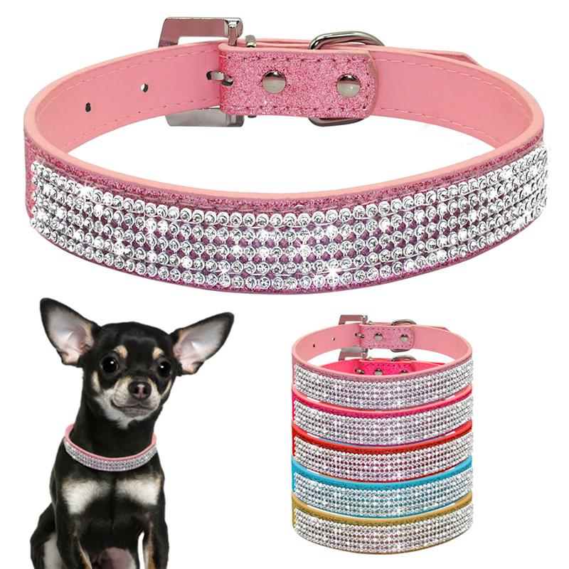 

Bling Rhinestone PU Leather Crystal Diamond Puppy Collar Pet Dog Collars Pets Supplies Dog Accessories S