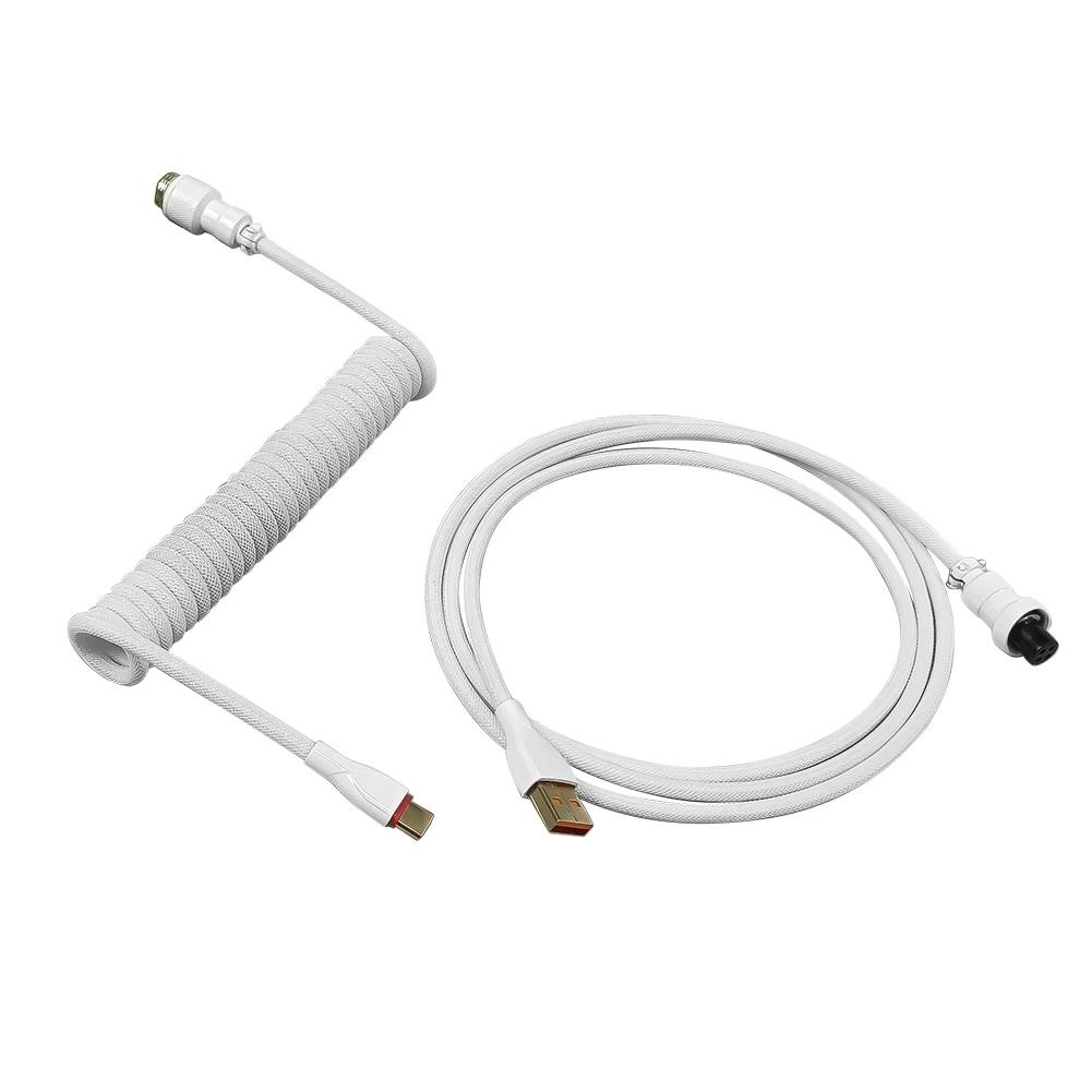 

1,8 м Авиаторский Кабель Клавиатуры 2 в 1 Type-C на USB Спиральный Авиаторский Кабель Клавиатуры Позолоченный Спиральный Кабель для Механической Клавиатуры белый
