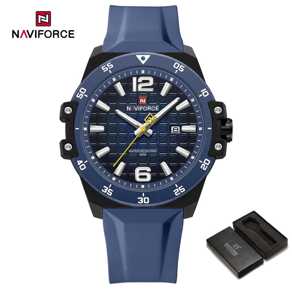 Naviforce Original Fashion Quartz Men Watch Silicone Strap Waterproof 50m Calendar Luminous Pointer Men Boys Casual Lightweight Watch NF7122