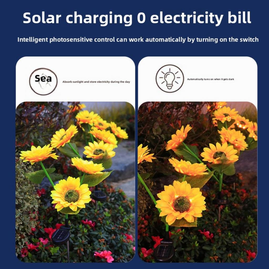 Solar Simulation Flower Lights Outdoor Decoration with 3 LED Sunflower Lights Suitable for Courtyards,  Lawns, Gardens, Pathways, and Decoration.