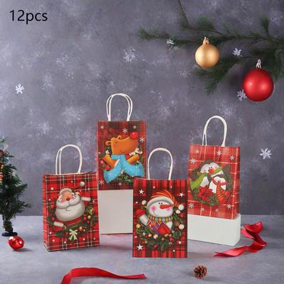 12 Weihnachts-Papiertüten, Geschenkverpackung Wiederverwendbare Taschen für Leckereien und Süßigkeiten