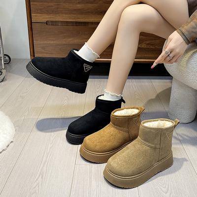Zimowe damskie krótkie pluszowe ciepłe buty na śnieg obuwie nowe zamszowe futro Chelsea botki mieszkania platformy buty damskie Botas