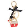Women Alloy Rhinestone Keychain Exquisite Cute Bow Handbag Lipstick Shaped Pendant Key Ring Decoration Red