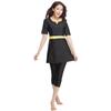 Muslimischer Badeanzug für Damen, muslimische Dame, traditionelle Kurzarm-Tops, Capri-Hosen, Damen-Patchwork, hochelastisch, islamische Strandmode, Damen-Badebekleidung