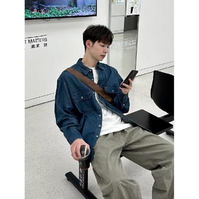 2024 Letter Long Sleeve Shirt Japanese Hong Kong Style Ins Loose Shirt Boys Summer Trendy Versatile Casual Coat