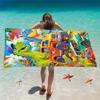 Dinosaur Monster Truck Beach Towel, Playful Graphic Art Quick-Dry Sand-Free Microfiber Bath Towel for Kids, Party and Camping