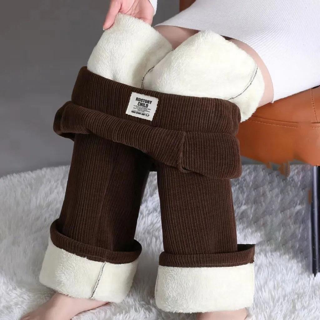 Fleece Lined Winter Wide Leg Pants Thicken Womens Straight Pantalones Baggy Warm Lambswool Sweatpants High Waist Casual