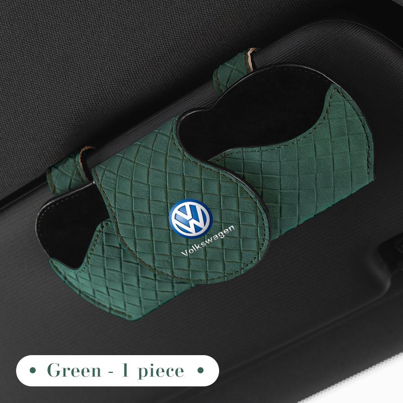 Kluczyk,Pudełko na okulary do osłony przeciwsłonecznej samochodu Skórzane etui w kratę do przechowywania okularów przeciwsłonecznych dla VW Volkswagen Golf 7 8 MK8 ID.3 4 Polo Tiguan Passat B5
