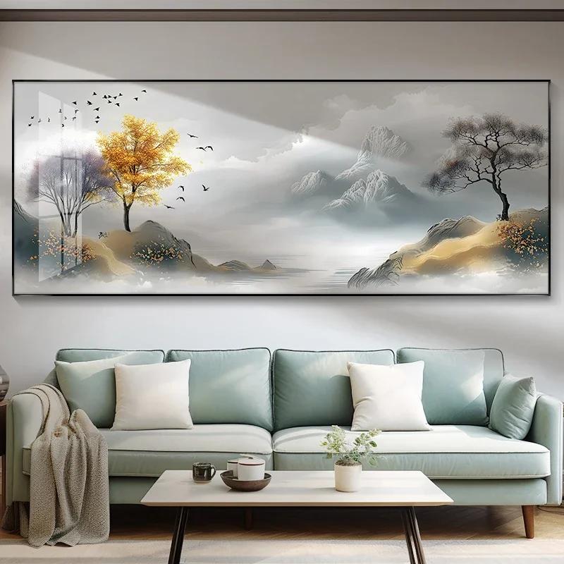 Гладкое плавание Пейзажная живопись Новая китайская декоративная живопись Фон для дивана Чернильная живопись Украшение дома 60x120cm no frame