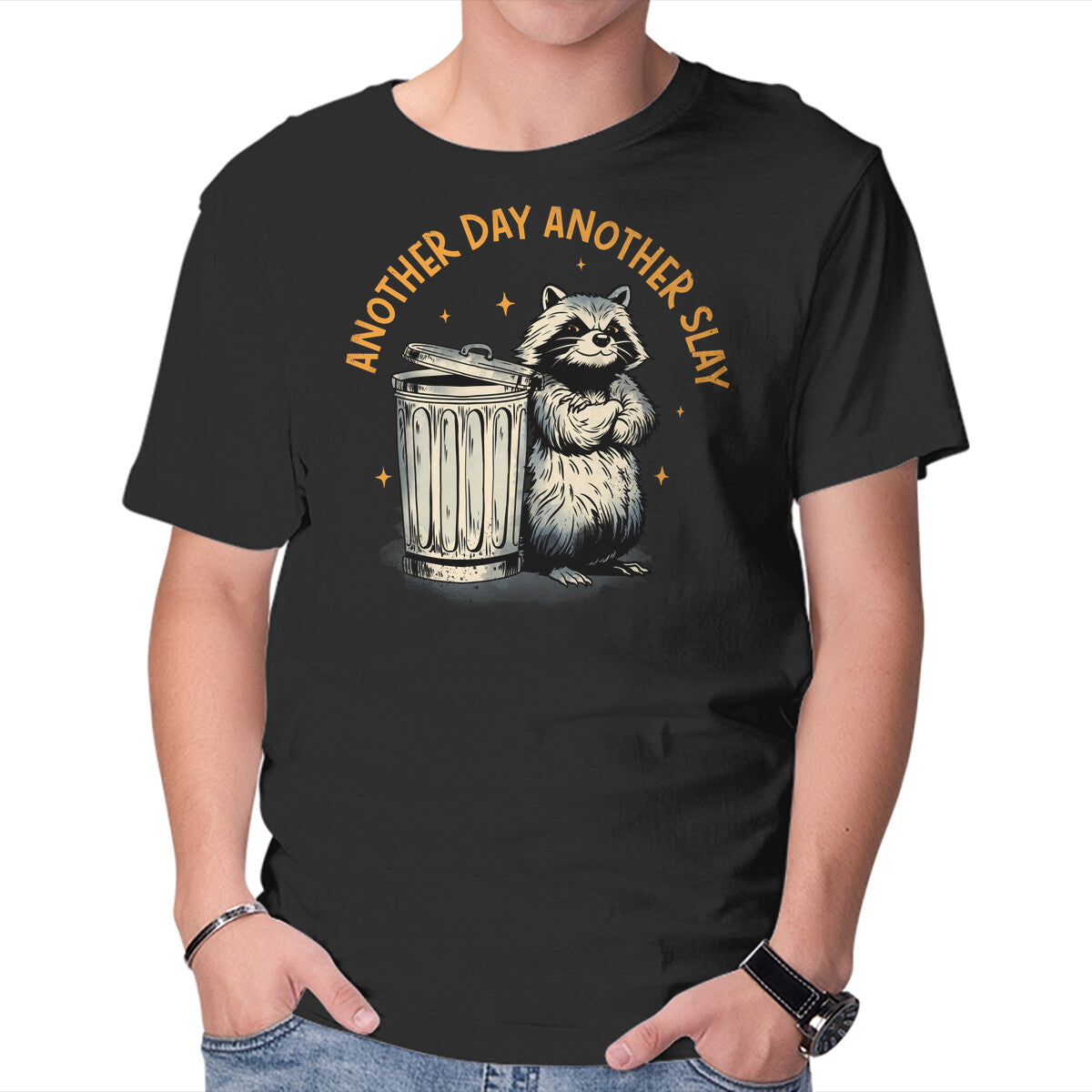 Unisex Crew Neck T-Shirt Another Day Another Slay Raccoon Graphic Short Sleeve Casual Tee XXL