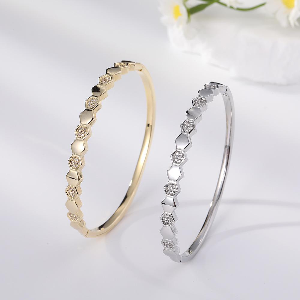 

«Бриллиантовый браслет с сотами из циркония»: Не выцветает, скрытая пряжка, уникальный дизайн для пар. AB08128K золотой