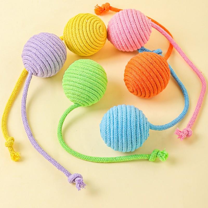 Cat Toy Cotton Ball Cat Toys Interactive Bite Resistant Knot Ropes Toy Dog Teeth Cleaning Colorful Ball Toys for Cats Grinding