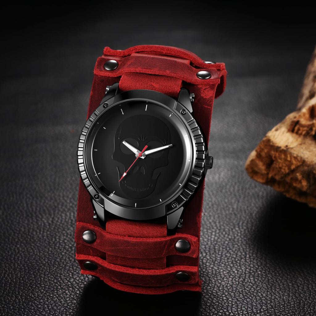 Leather Strap Watch with Antique Rock Punk Waterproof Analog Quartz Watch with Genuine Leather Motorcycle Fashion Watch Perfect Gift for and Day Men's