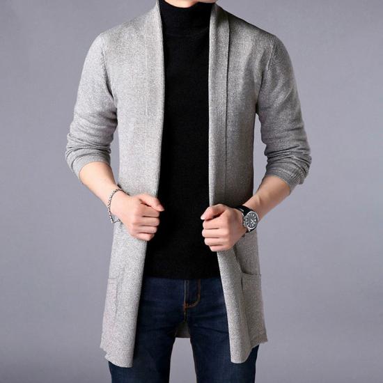 Sweater Coats Men Fashion Autumn Men's Slim Long Solid Color Knitted Jackets Fashion Male Casual Sweaters Cardigan Outwear