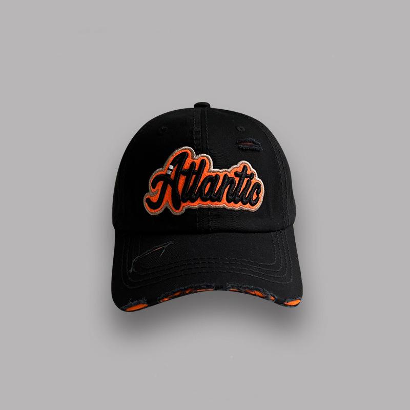 Pink Washed Denim Ripped Baseball Cap Women's Summer Versatile Street Letter Embroidery Cap Tide