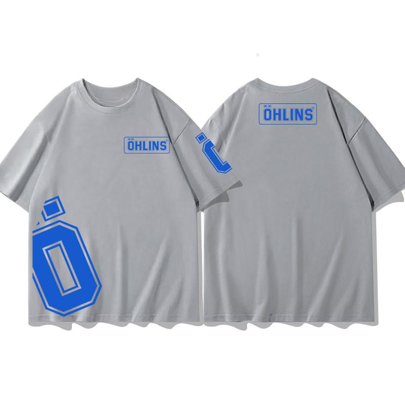 Hot Sale OHLINS Light Gray Tshirt Collection Motorcycle Shock Absorber Print Short Sleeve Tshirt Racing Fan Clothes