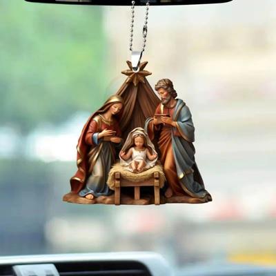 Weihnachtskrippenanhänger aus Acryl mit der Geburt Jesu, hängendes Weihnachtsornament, festliche Dekoration, religiöses Gedenkornament für den Weihnachtsbaum, Kaminsims, Auto
