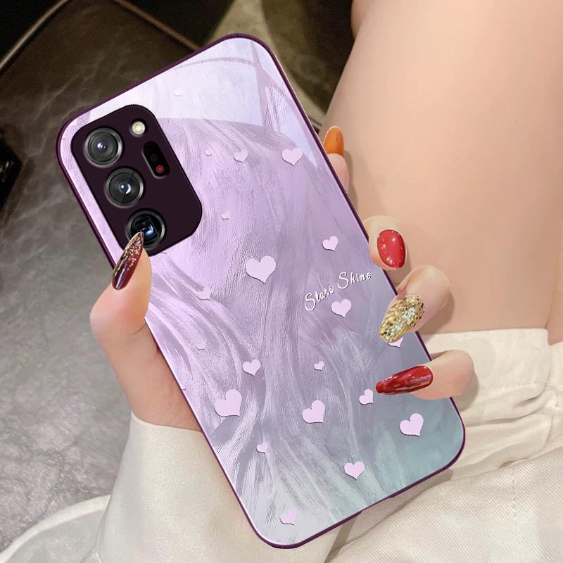 Gradient Love White For Samsung Galaxy Note 8 9 10 PRO 20 Ultra A01 02 03 Core 04E 4G 12 13 5G Tempering Glass Phone Case