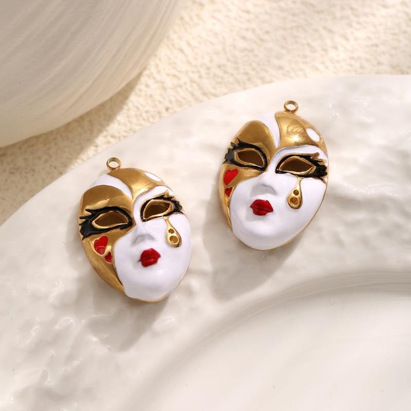 Mask Water Drop  Stainless Steel Charms Enamel Pendant Accessories Diy Women'S Jewelry Necklace Making Connectors