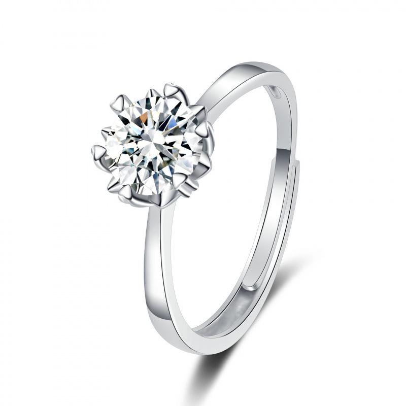One Carat Six-Prong Moissanite Ring for Women - Internet Celebrity Style Live Broadcast Simulation