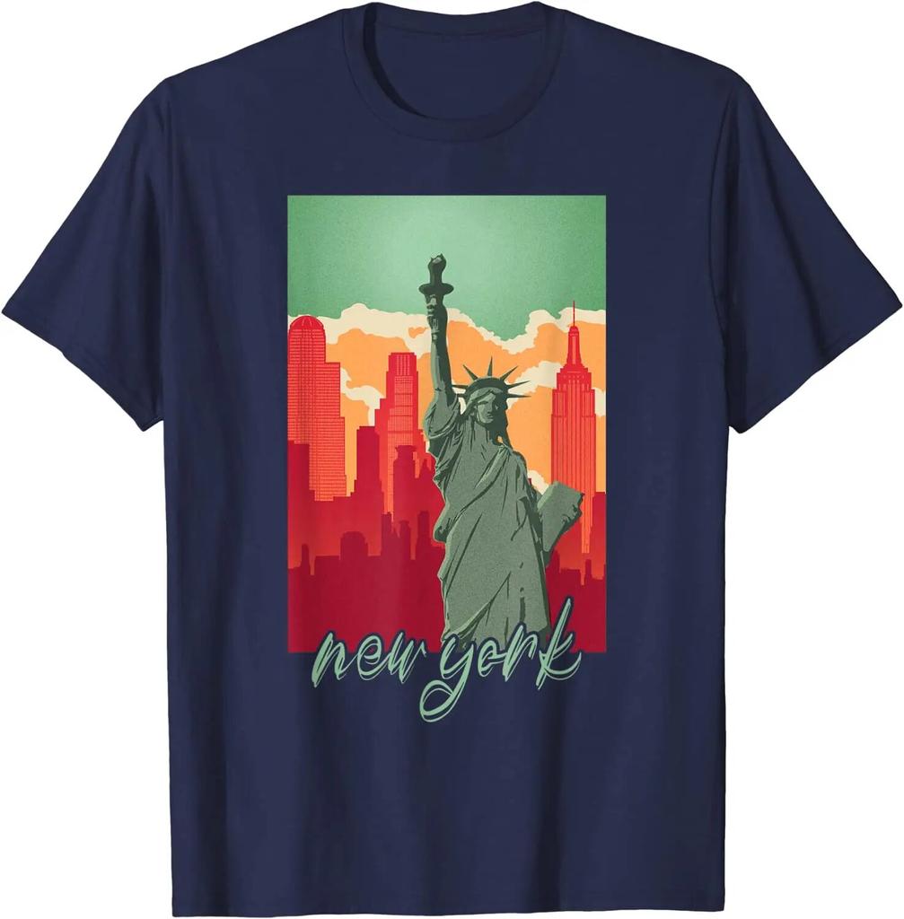 New York Skyline Heartbeat Statue of Liberty I Love New York T-Shirt Four Seasons Unisex Clothing Oversized T Shirt Tees Cotton