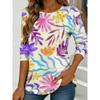 Women's purple floral print long-sleeved loose-fitting round neck top, casual everyday style with an elegant design.