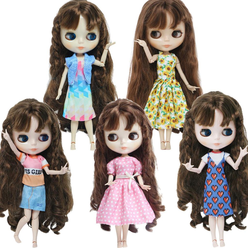 5 sad oblečení pro panenky pro panenku Blythe Nářadí Roztomilé ležérní mini šaty Kalhoty Halenky Oblečení pro panenku 1/6 11,5 palcová Roztomilá dárková sada Hračka pro dívky