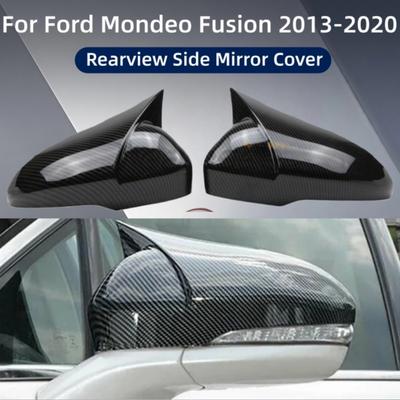 2x Rear View Side Mirror Wing Cover For Ford Mondeo / Fusion 2013 2014 2015 2016 2017 2018 Carbon Fiber Style Cap Trim