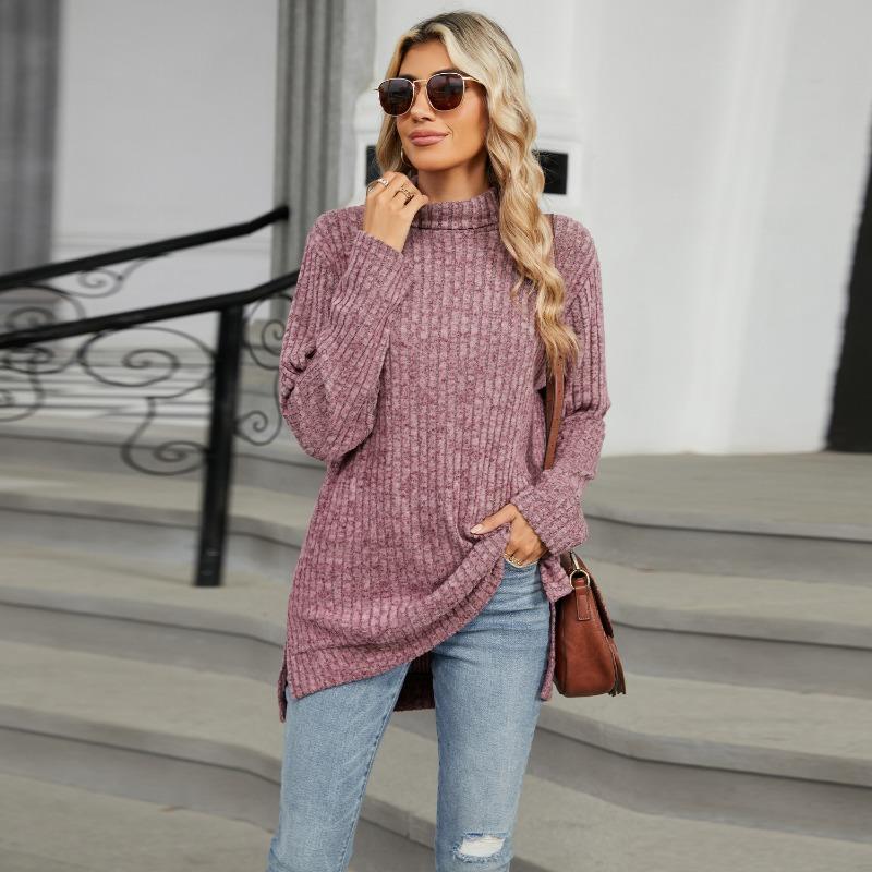 Women S High Neck Loose Long Sleeve Split T Shirt Top