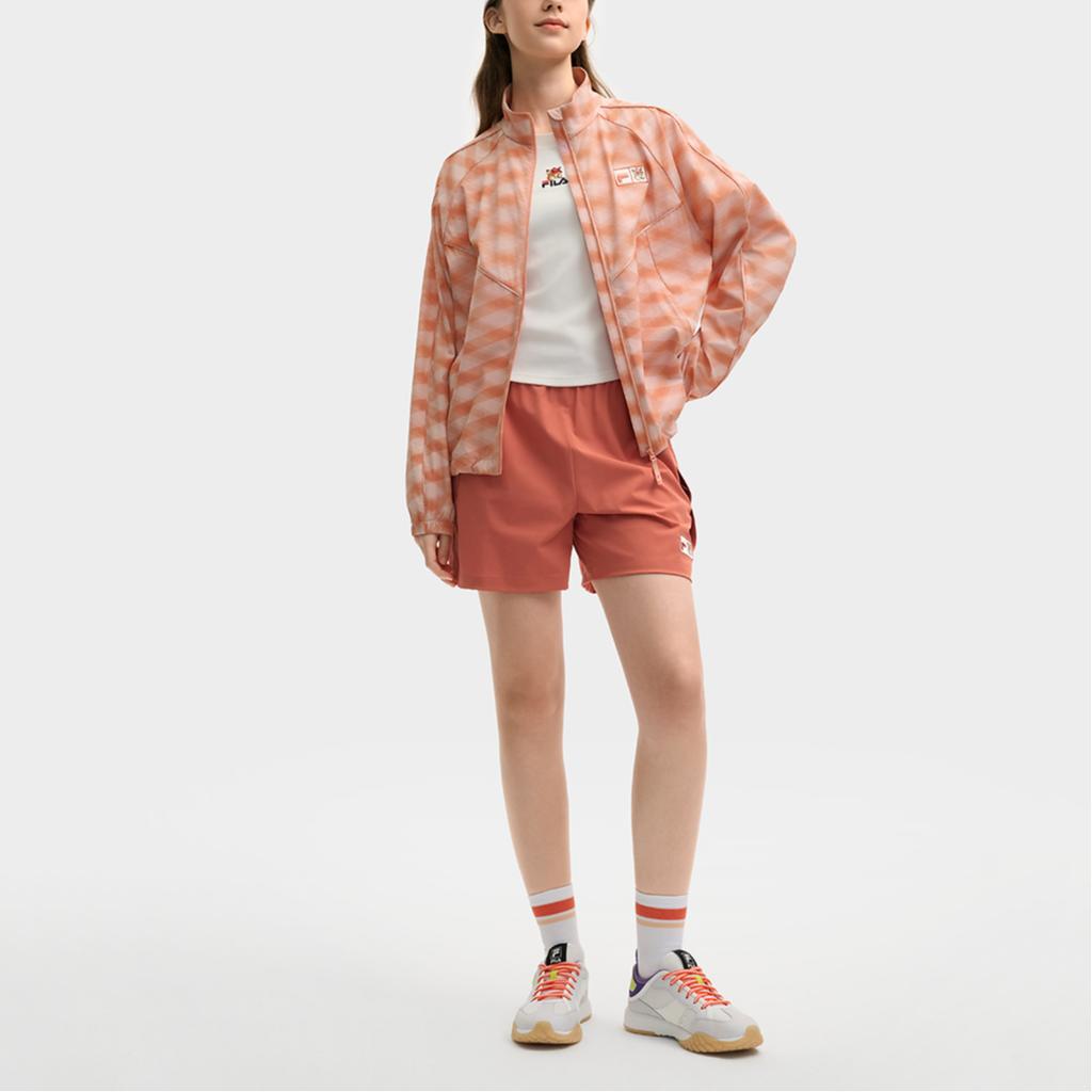 Fila X MAISON KITSUNE Original Fashion Casual Loose Fit Zip-Up Woven Long Sleeve Jacket Women Jackets Brick-Red F11W529703F-RD