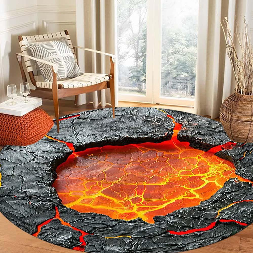 

1PC Lava Design Round Rug, 100% Polyester, Hand Washable, Decorative Floor Mat for Indoor/Bedroom 60cm