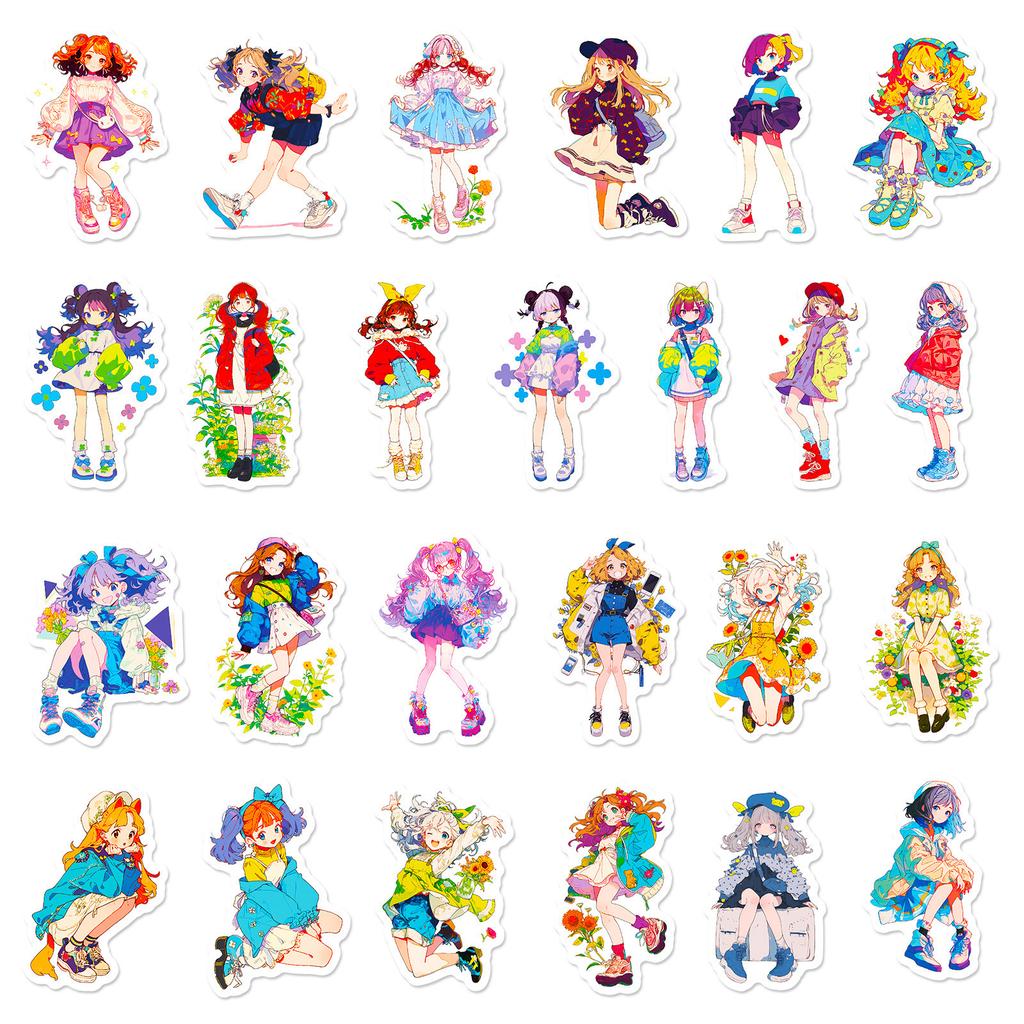 50 2D Cartoon Beautiful Girl Stickers Japanese Loli Stickers DIY Laptop Suitcase