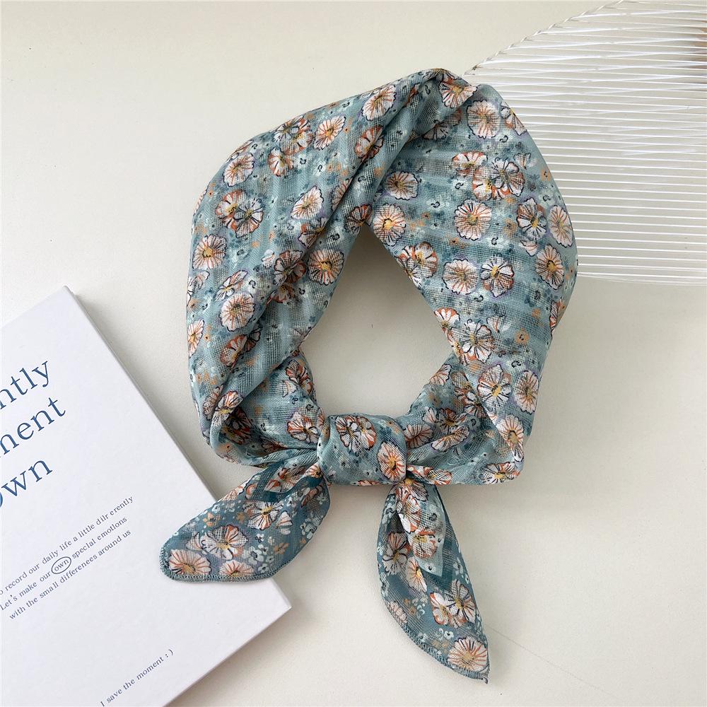 58 Floral Cotton Linen Scarf: Korean Ditsy Print Neckerchief for Spring, Summer, Autumn - Versatile Headband and Headscarf