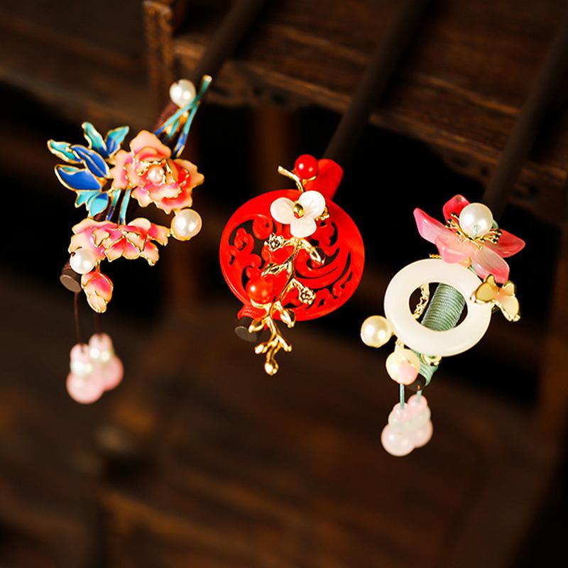 1Pc Updo Fresh Wood Ancient Headwear Flower Hairpin New Chinese Style Tassel Tassel Hairpin