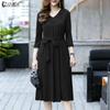 ZANZEA Abito Elegante da Donna Casual con Ricami e Inserti, Scollo a V, Manica 3/4