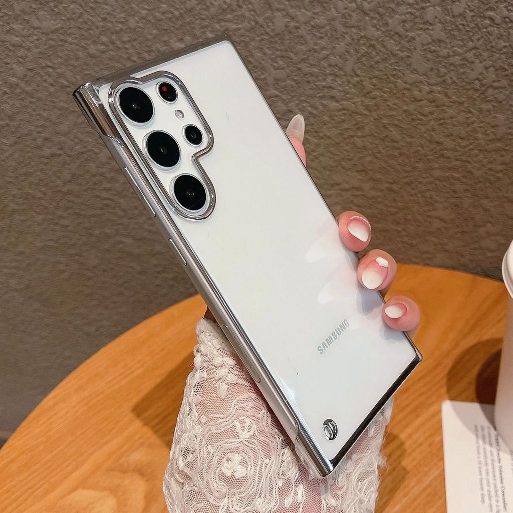 Luksusowe Galwanizowane Bezramkowe Cienkie Przezroczyste Etui Dla Samsung S25 S24 S23 Ultra S22 S21 FE Plus Note 20 10 Smukłe Przezroczyste Twarde Pokrowiec PC