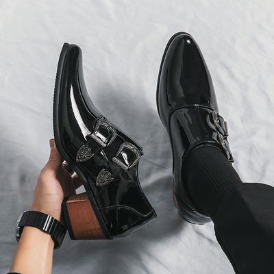 Fashion Brand Men's Adult Classic Buckle Leather Shoes High-heeled Casual Shoes Double Buckle Pointed Business Height Increasing Loafers