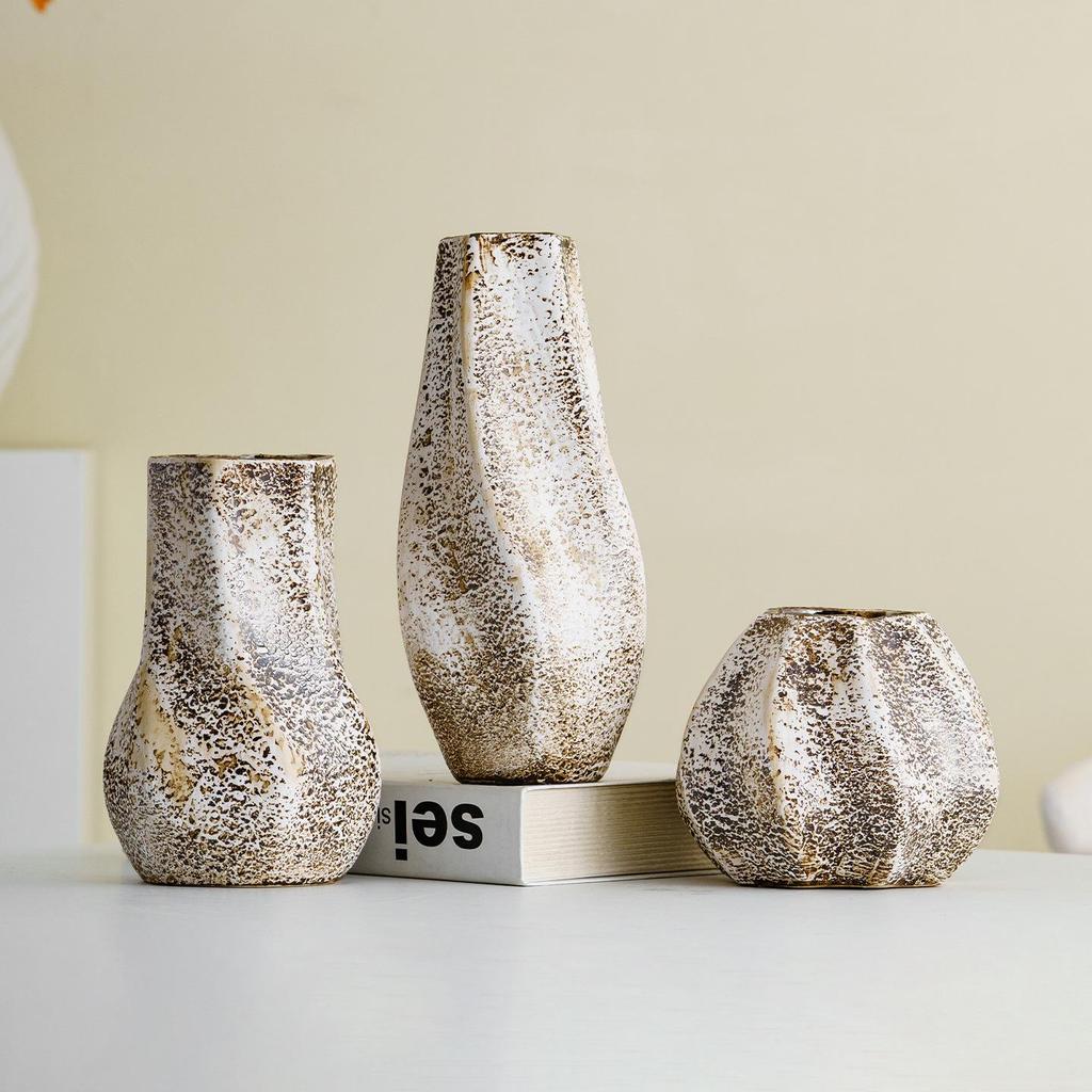 Shu Men Wabi-Sabi Stil Keramikkrug: Retro-Musterung, verwitterte Textur, Trockenblumen-Vase für Wohnzimmer- oder Esstisch-Dekoration