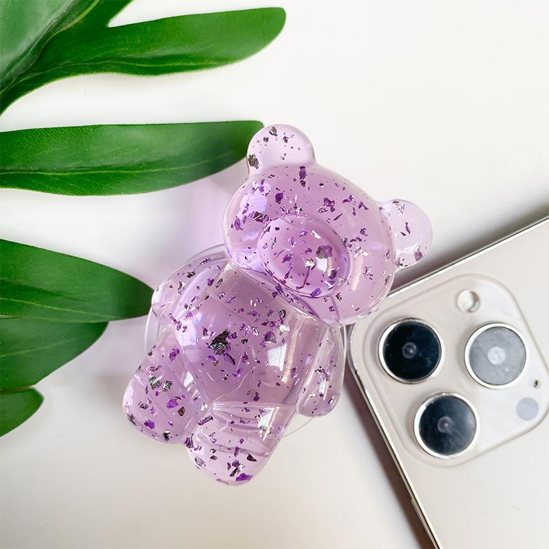 Epoxy Silver Foil Transparent Bear Mobile Phone Holder Creative Airbag Desktop Stable Support Portable Telescopic