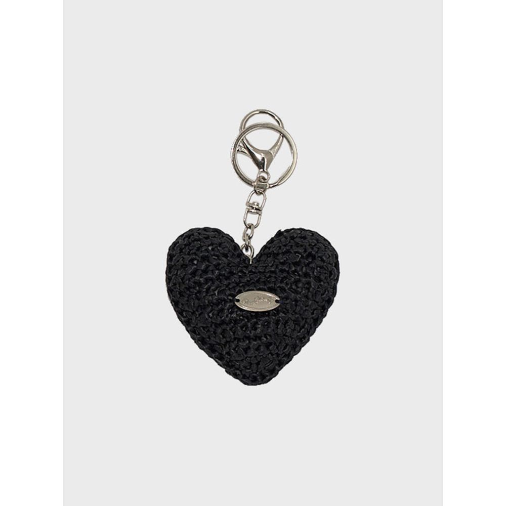 Slowslowly Chubby Heart Handmade Crochet Raffia Keyring _ Black