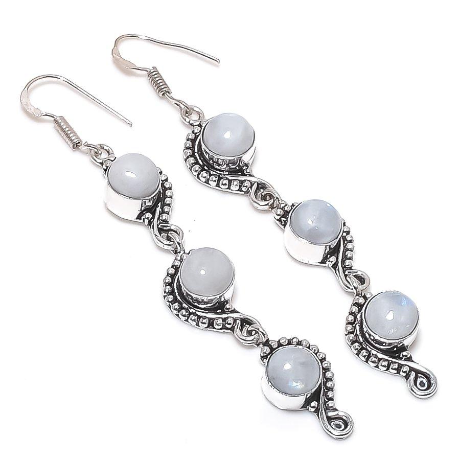 Natural Moonstone Gemstone 925 Sterling Silver Jewelry Earring 3.27" R1t08