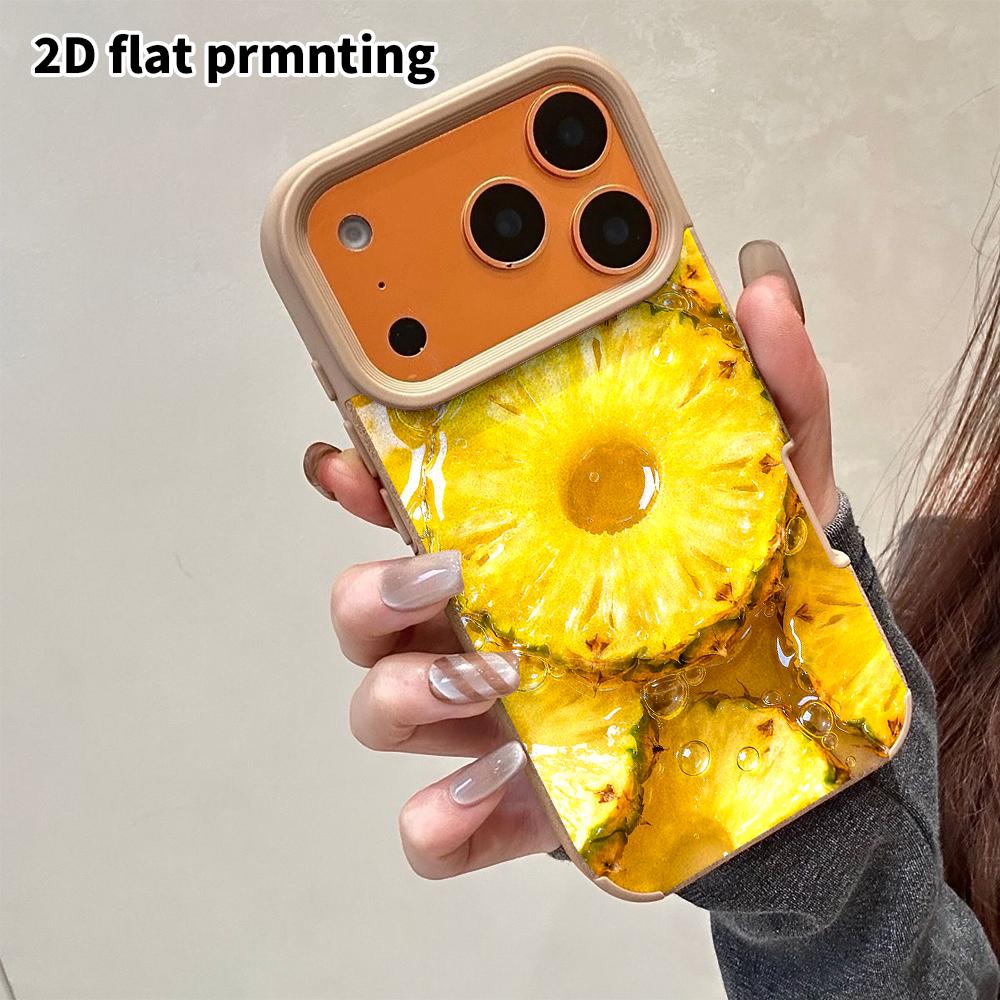 Phone Case: 2D Flat Lambskin Suitable for iPhone 18 17 16 15 14 13 Pro Film Protective Case,pineapple Slice, Christmas and Halloween Holiday Gift