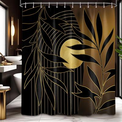 Black and Gold Boho Shower Curtain, Mid Century Modern Shower Curtains for Bathroom, Mens Bath Curtain Set, Waterproof Fabric