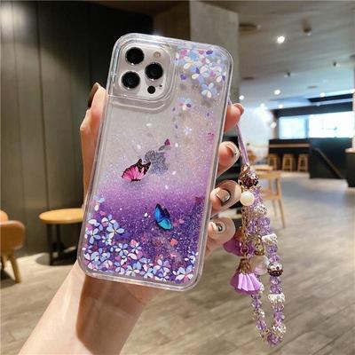 OPPO Reno12 και FindX7 Λουράκι Μπρελόκ Butterfly Cherry Blossom Θήκη Προστασίας με Κινούμενη Άμμο και Σιλικονούχο Γυναικείο Μοντέλο.