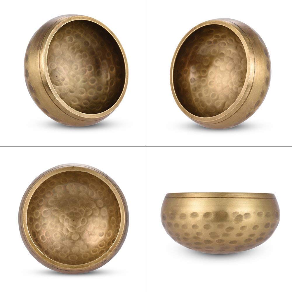 Brass Meditation Singing Bowl with Wooden Mallet, Traditional Tibetan Style, Hammered Finish, Nepalese Buddhist Prayer Bowl, Copper Bowl